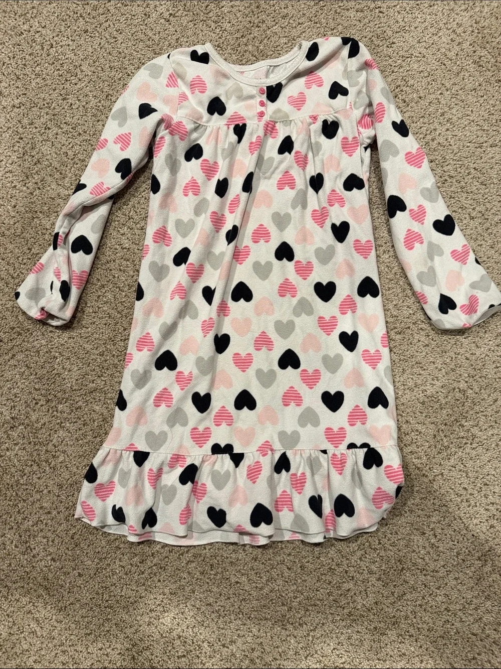 Carter's White Nightgown with Pink, Black, and Gray Hearts